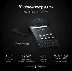 Giá bán BlackBerry KEY2 ở Malaysia lên tới 2600 RM