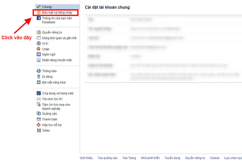 Click vào bảo mật và đăng nhập