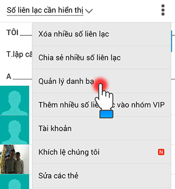 Chọn quản lý danh bạ để chuyển danh bạ từ android sang ios 